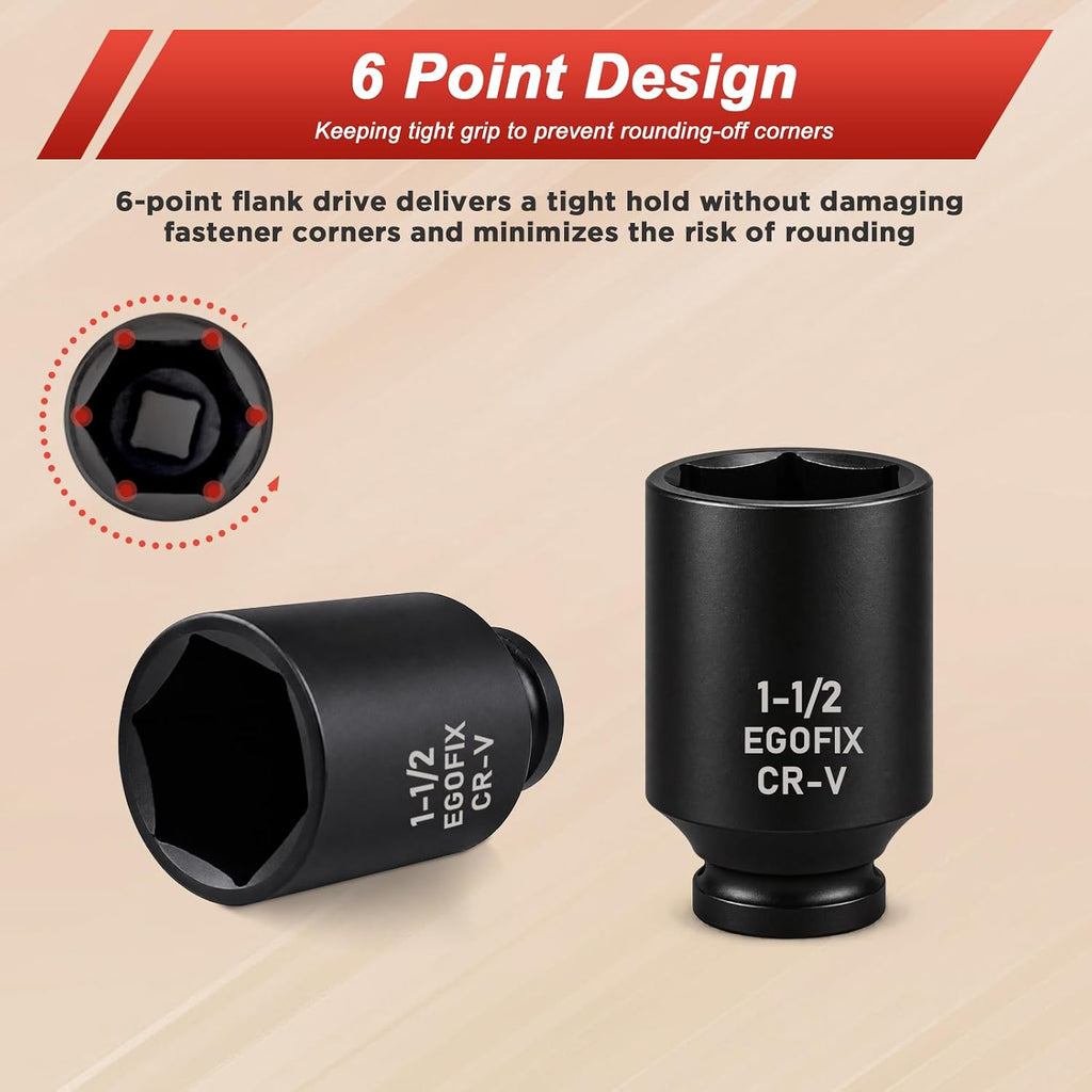 1/2" Drive Deep Impact Socket, 18mm Socket, CR-MO, Metric, 6 Point