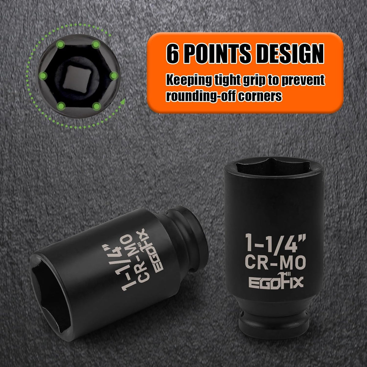 1/2" Drive Deep Impact Socket, 18mm Socket, CR-MO, Metric, 6 Point