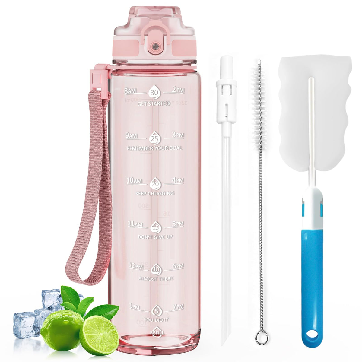 1L Water Bottle Made of BPA-Free Tritan Material, Sports Water Bottle with Removable Straw & Hydration Time Markerings, Ideal for Gym, Travel, Home, School and Outdoor Activities - Gray Gradient