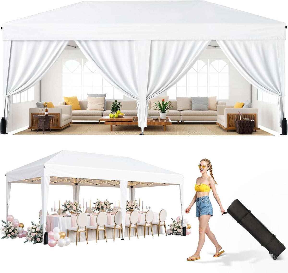 10x10 Pop Up Canopy Tent with One-Push Center Lock,Black