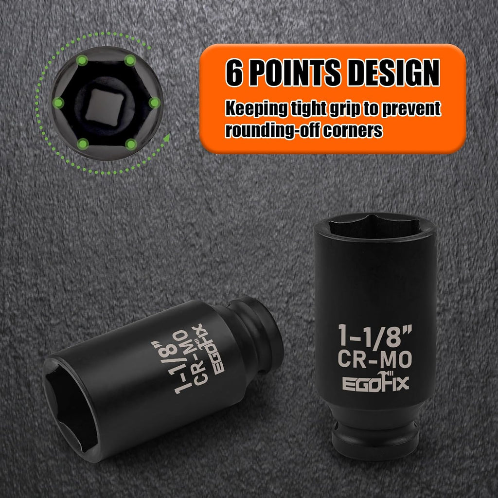 1/2" Drive Deep Impact Socket, 18mm Socket, CR-MO, Metric, 6 Point