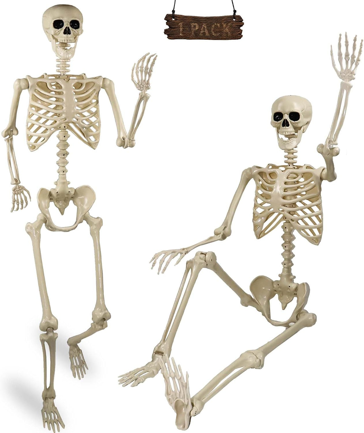 2 Pack 36"Halloween Skeleton - 3 ft Life Size Human Skeleton with Full Body Posable Joints Plastic Skeleton for Halloween Skeletons Decor Yard Patio Lawn Garden Skeleton Props Spooky Party Decoration