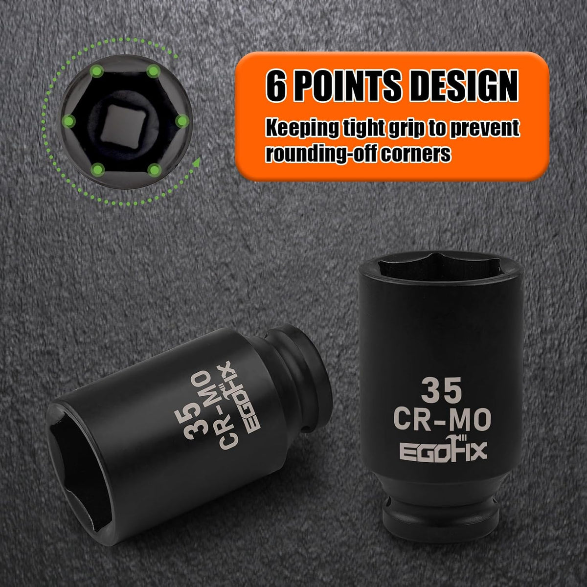 1/2" Drive Deep Impact Socket, 18mm Socket, CR-MO, Metric, 6 Point