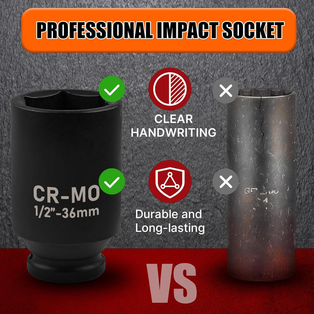 1/2" Drive Deep Impact Socket, 18mm Socket, CR-MO, Metric, 6 Point