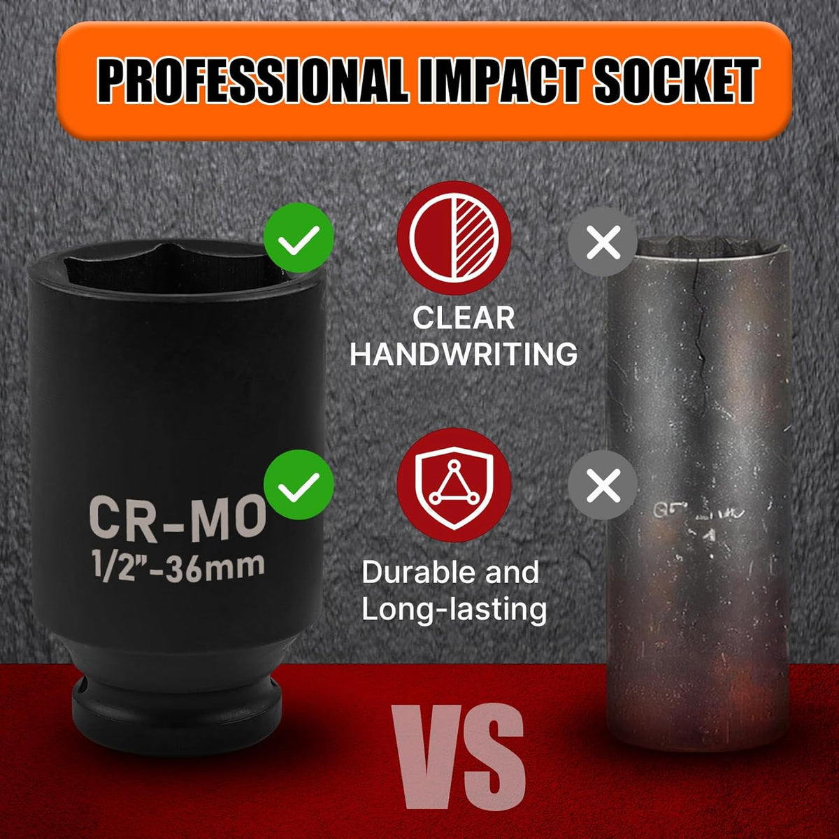 1/2" Drive Deep Impact Socket, 18mm Socket, CR-MO, Metric, 6 Point