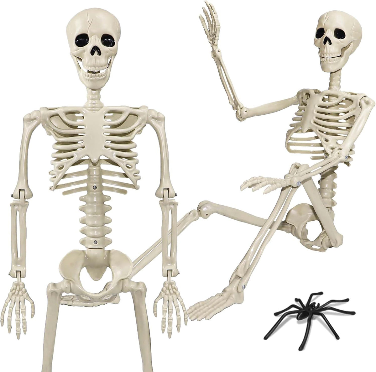 2 Pack 36"Halloween Skeleton - 3 ft Life Size Human Skeleton with Full Body Posable Joints Plastic Skeleton for Halloween Skeletons Decor Yard Patio Lawn Garden Skeleton Props Spooky Party Decoration