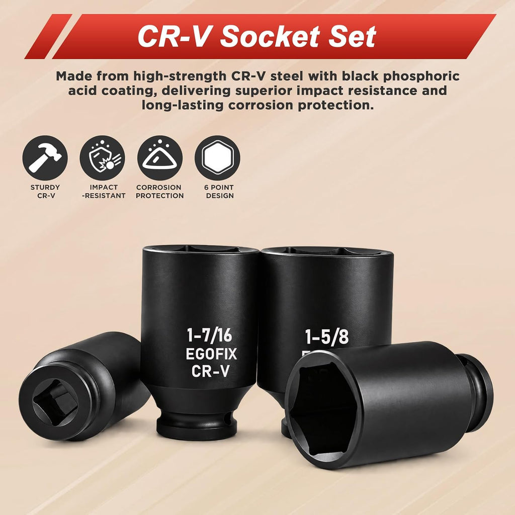 1/2" Drive Deep Impact Socket, 18mm Socket, CR-MO, Metric, 6 Point