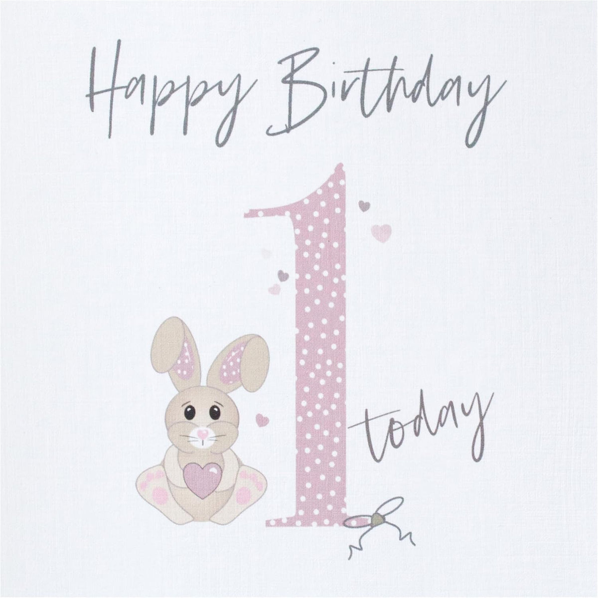 1st Birthday Card Girl Bunny - Handmade Rabbit 1 Today Birthday Card - Pink - Size 15 x 15cm